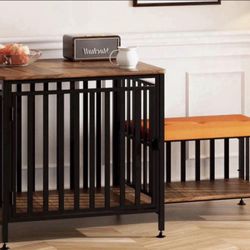Furniture Style Dog Crate With Entryway Shoe Bench, Indoor Pet Kennel With Wooden Top And Storage Design For Small And Medium Dogs