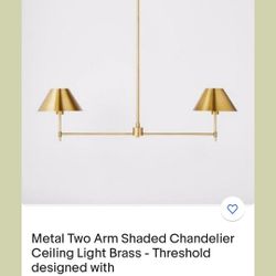 Brand New Metal Two Arm Shaded Chandelier Ceiling  Light Brass Threshold Designed Studio MC Gee 