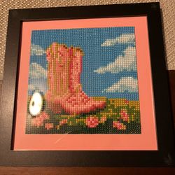 Diamond Art Pink Cowboy Boots