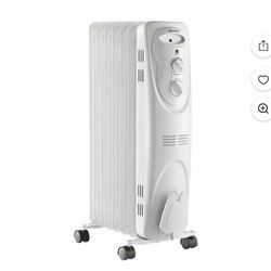 0485: PELONIS PHO15A2AGW, Electric Oil Filled Radiator, 1500W Portable Full Room Radiant Space Heater with Adjustable Thermostat, White
