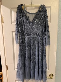 Adrianna Papell Beaded Evening Gown Dusty Blue Size 12
