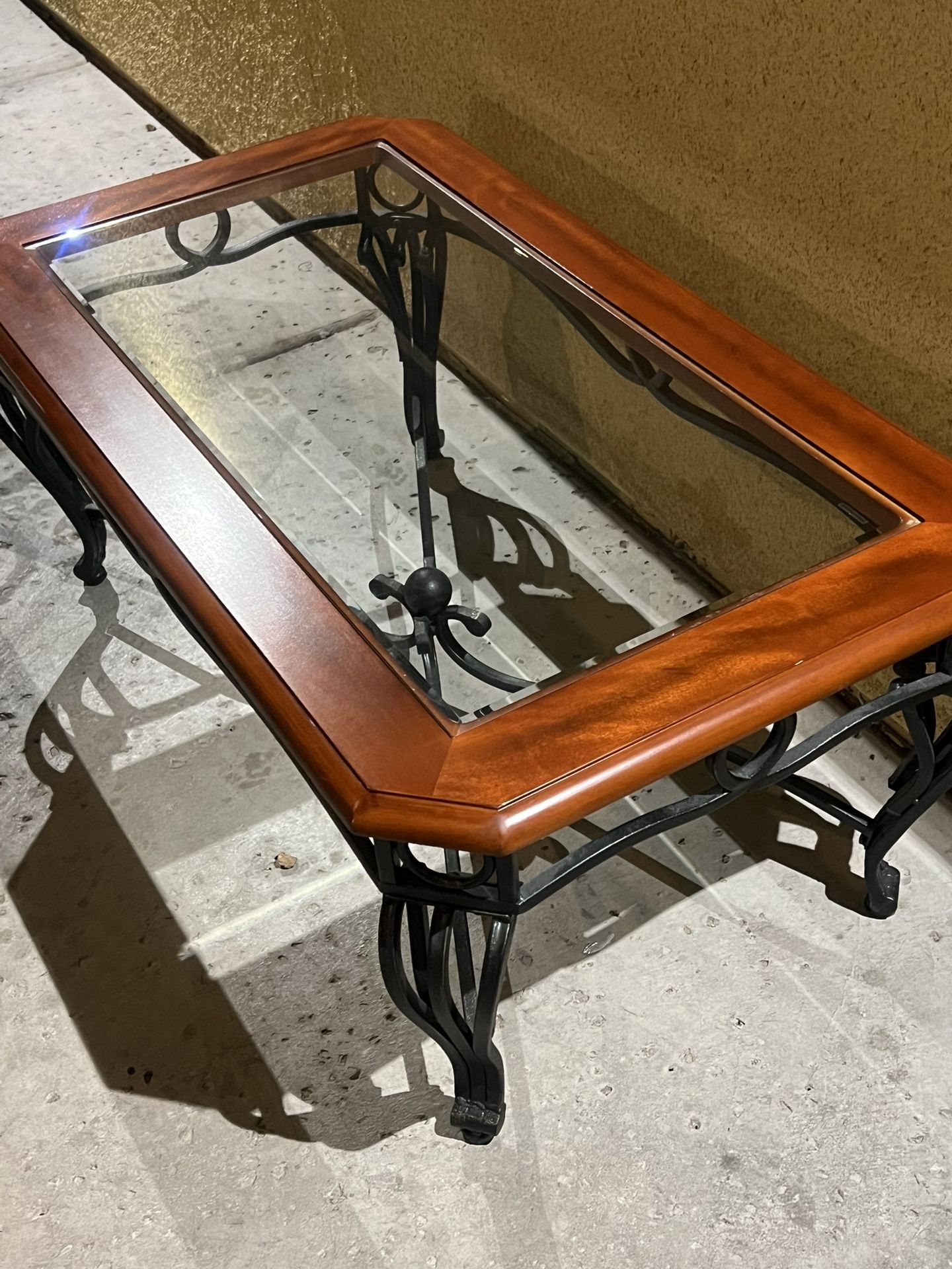 18x24x41” Lovely Wood And Iron And Glass Table Coffee Table 50 Firm. Delivery Available For A Small Fee