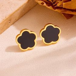 Stainless steel 18K Gold Plated Red shell Ear studs Earrings