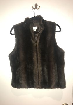 ANN TAYLOR LOFT PETITES Brown Faux-Fur Vest Size M