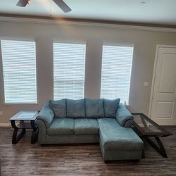 L Shaped Couch with Coffee Table and Side Table