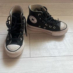 Size 11 Black Leather converse high tops