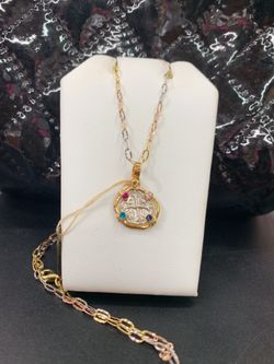 Beautiful Atocha silver coin pendant in gold bezel with silver chain 18”