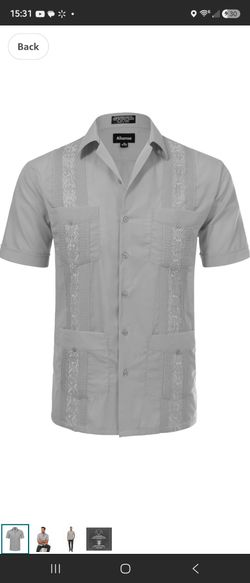 Allsense Men's Short-Sleeve Button-Down Cuban Guayabera Shirt