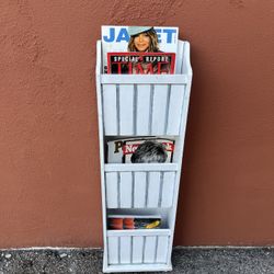White 3-Tier Magazine Holder / Homework Organizer – 39” Tall  ⸻  Description:  White wooden 3-tier organizer with a clean, simple design. Ideal for ke