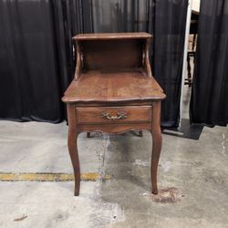 French Provincial Wood Two-Tier Telephone Table with Drawer