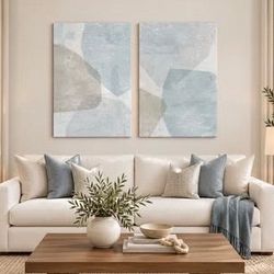Set of 2 Large 26" x 40" Light Blue & Grey Wall Art Prints on Stretched Canvas