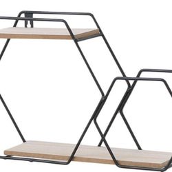 Wall-Mounted Double-Layer Rhombus Bookcase Wall Hanging Rack Platform Black