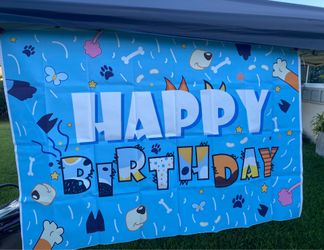Bluey Happy Birthday Party Backdrop Banner