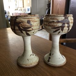 Mid Century Studio Art Pottery Wine Goblets Chalices 