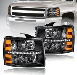 New 2007-2013 Chevy Silverado Headlights With Led Strip/Mikas Nuevas Con Tira De Led