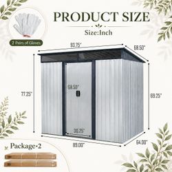 8ft x 6ft Outdoor Metal Storage with Lockable Sliding Doors and Transparent plate for Garden, Lawn (White and Black)(W540P185314)