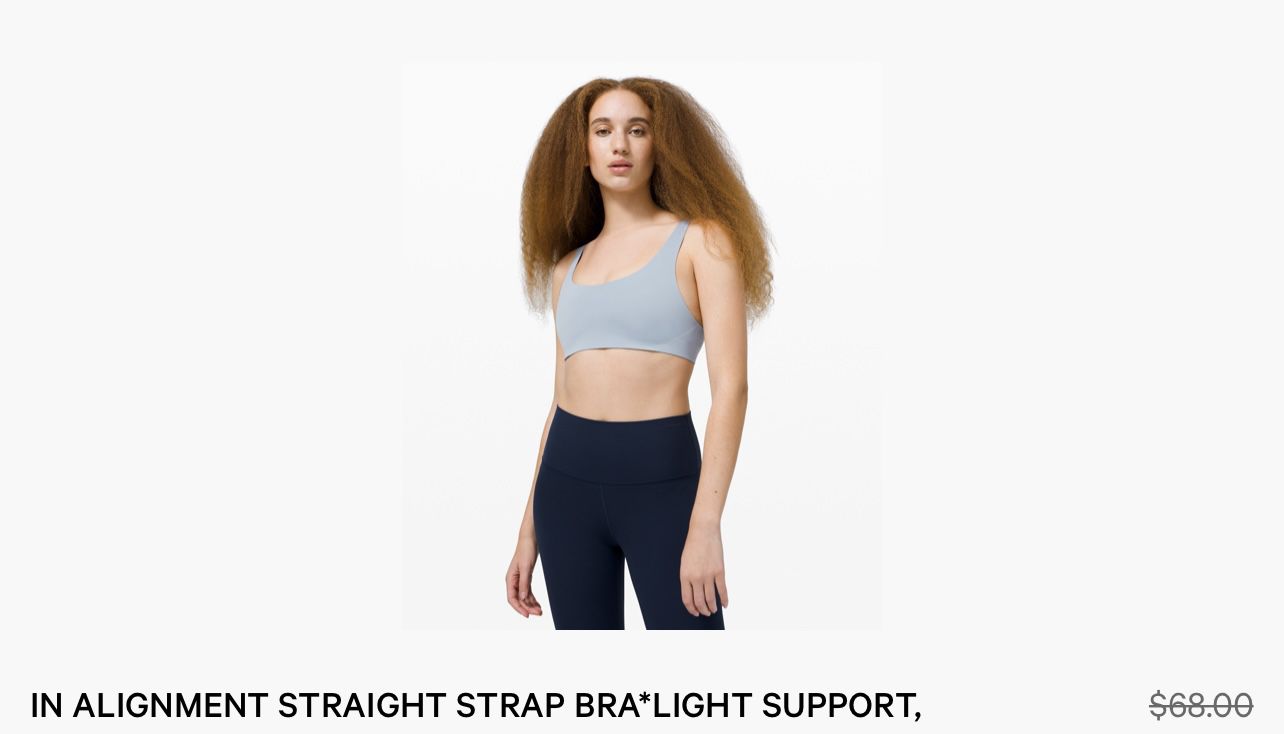 Lululemon IN ALIGNMENT STRAIGHT STRAP BRA, LIGHT SUPPORT, A/B CUP