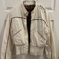 Baby Phat white vintage jacket leopard lining women's Size Large  y2k