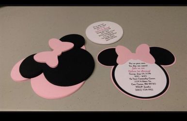 Custom Minnie/ Mickey invitation can add glitter bow price depends on quantity