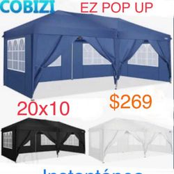 10x20  Pop up Canopy Tent with 6 sidewalls Easy Up Outdoor Canopy Wedding Party Tents for Parties,Carpa