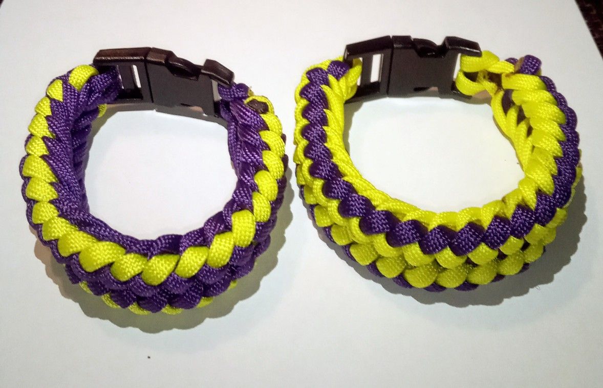 2pc ECU Or LSU Purple & Yellow Sanctified Tactical Paracord Bracelet w/ Buckle