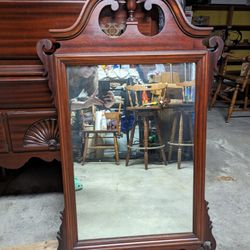 Antique Mahogany Scroll Top Chippendale Style Mirror 