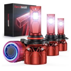 Torchbeam 9005 9006 Fog Lights, 72000LM HB3 HB4 Bulbs with 360° Adjustable Ring, Cooling Fan and U-Shape Cooling Tube, 6500K White Pack of 4