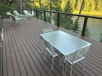 Vintage Wrought Iron Grape Leaf Garden Patio Dining Table, Chairs, Lounger - 10 Pc Set