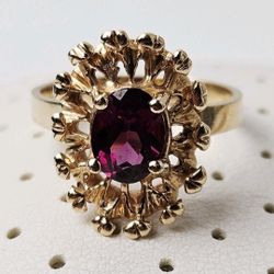 Vintage 14k Gold Tourmaline Ring Raspberry Purple Stone 6.5"   4.4g