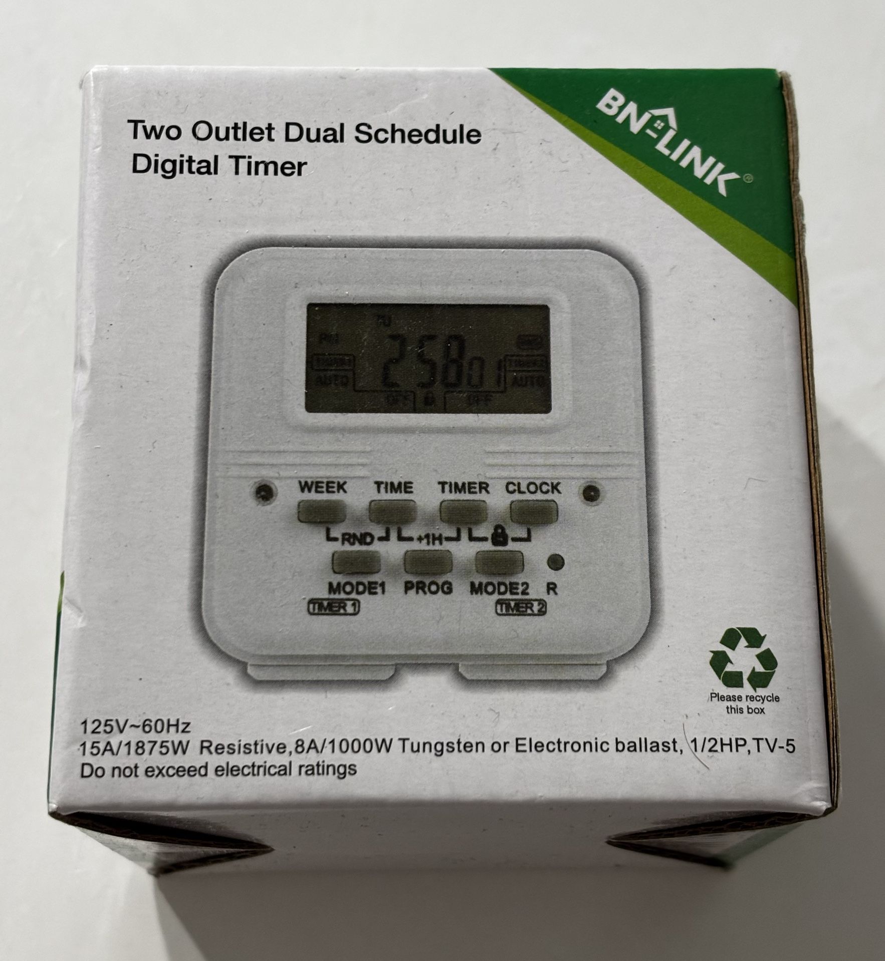 BN-LINK Two-Outlet 7-Day Digital Programmable Timer (Dual Schedule) – in box