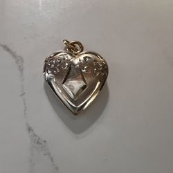 10K YELLOW GOLD HEART LOCKET TWO TONE GOLD AND WHITE GOLD 