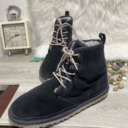 UGG Mens Harkley Lace Up Winter Boots Blue suede shearling size 12 