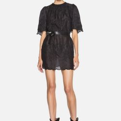 Isabel Marant Womens Dress Sz 36 Black Sheer Floral Embroidered Back Button Up