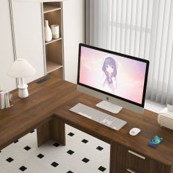 L Shaped Desk,Computer Desk with Drawers,Bookshelf,Modern Corner Desk,Home Office Desk,L-Shaped Study Table Writing Desk,Corner Gaming Computer Desk w
