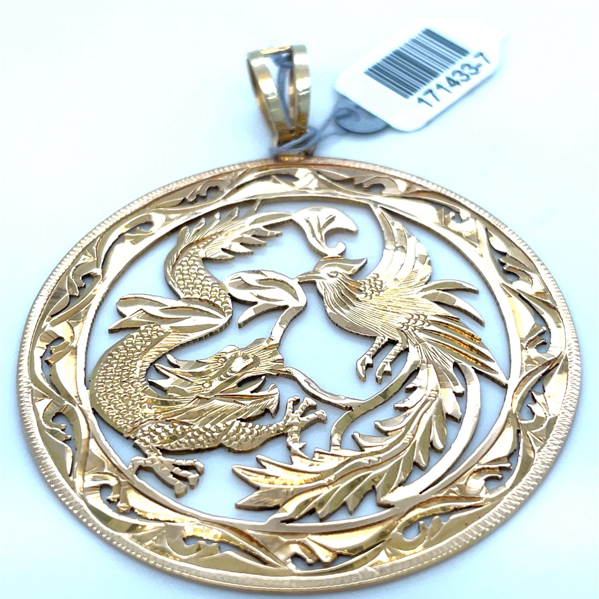 14Kt Yellow Gold Round Dragon And Bird Pendant 12.40g 171433/7