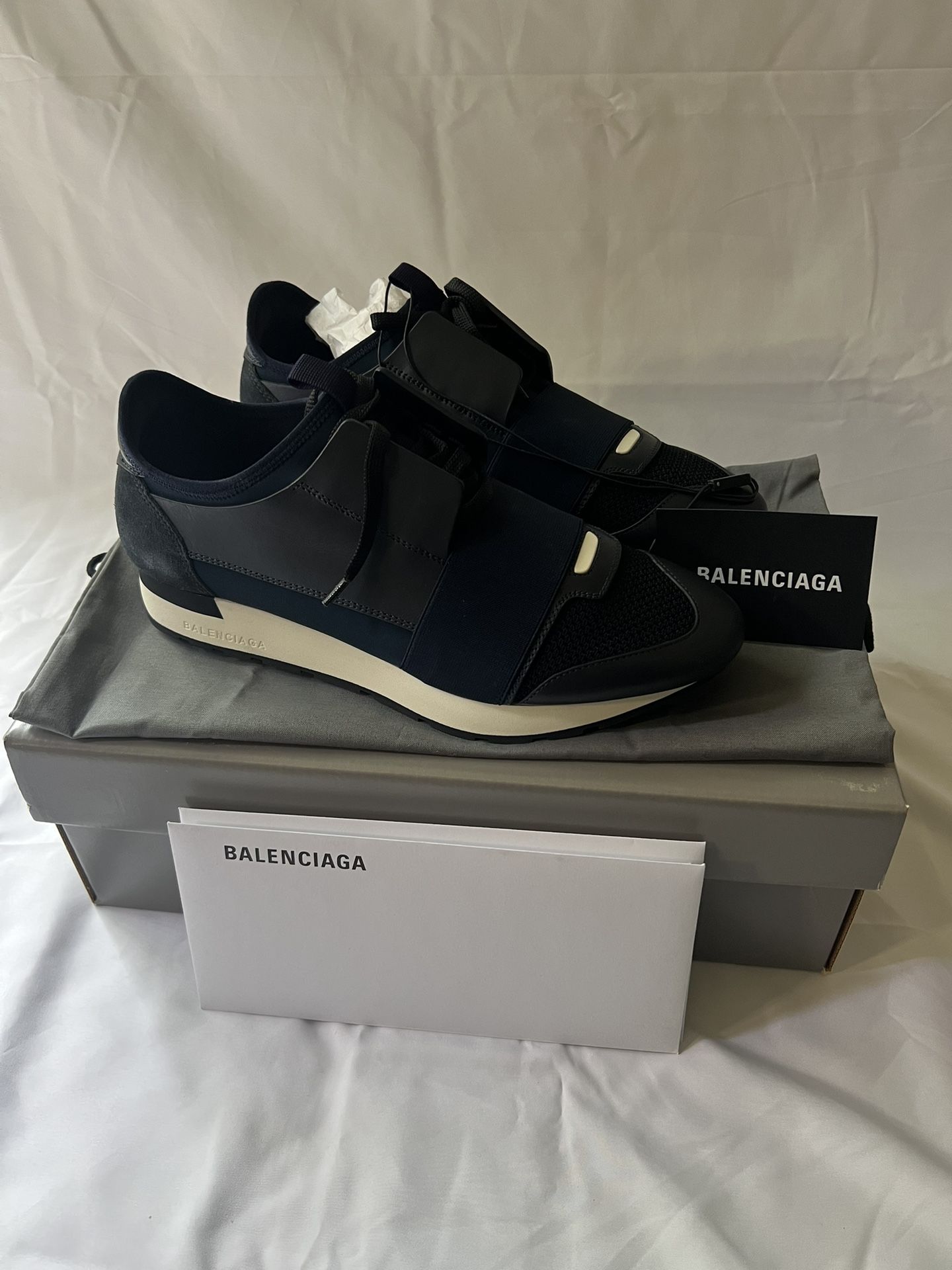 Balenciaga Blue Leather Race Runner Sneakers Size 40