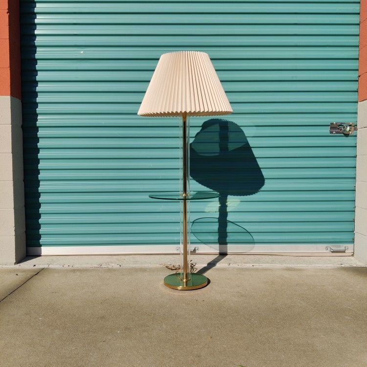 Vintage Postmodern Brass Floor Lamp With Glass Shelf