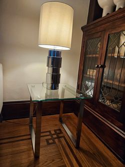 Miami Square Modern Glass and Chrome Metal Side Table