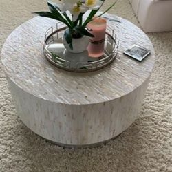 ROUND  BEIGE AND SILVER CENTER TABLE
