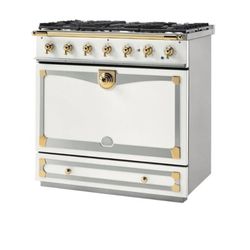 La Cornue - 3.8 Cu. Ft. Freestanding Dual Fuel Convection Range - Pure White with SS and Polished Brass Accents