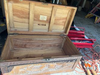 Hand-Carved Wooden Storage Chest Trunk