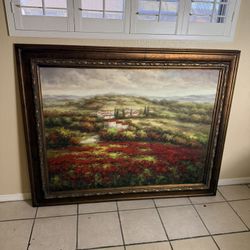 Large Framed Landscape Wall Art – Tuscan Style Painting 