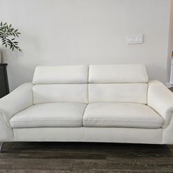 Bone White Leather Couch