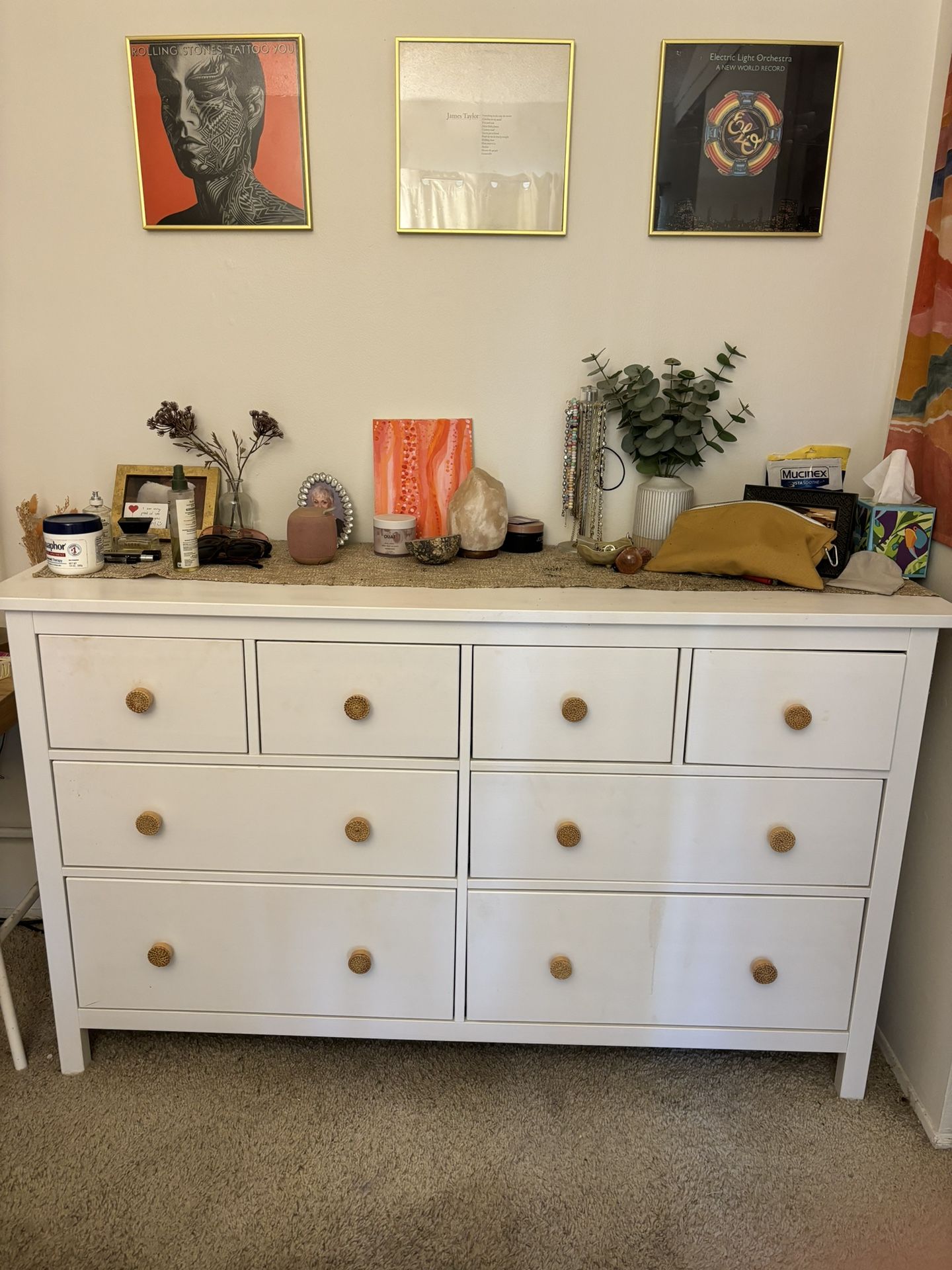 White Dresser With Rattan Knobs (on Hold)
