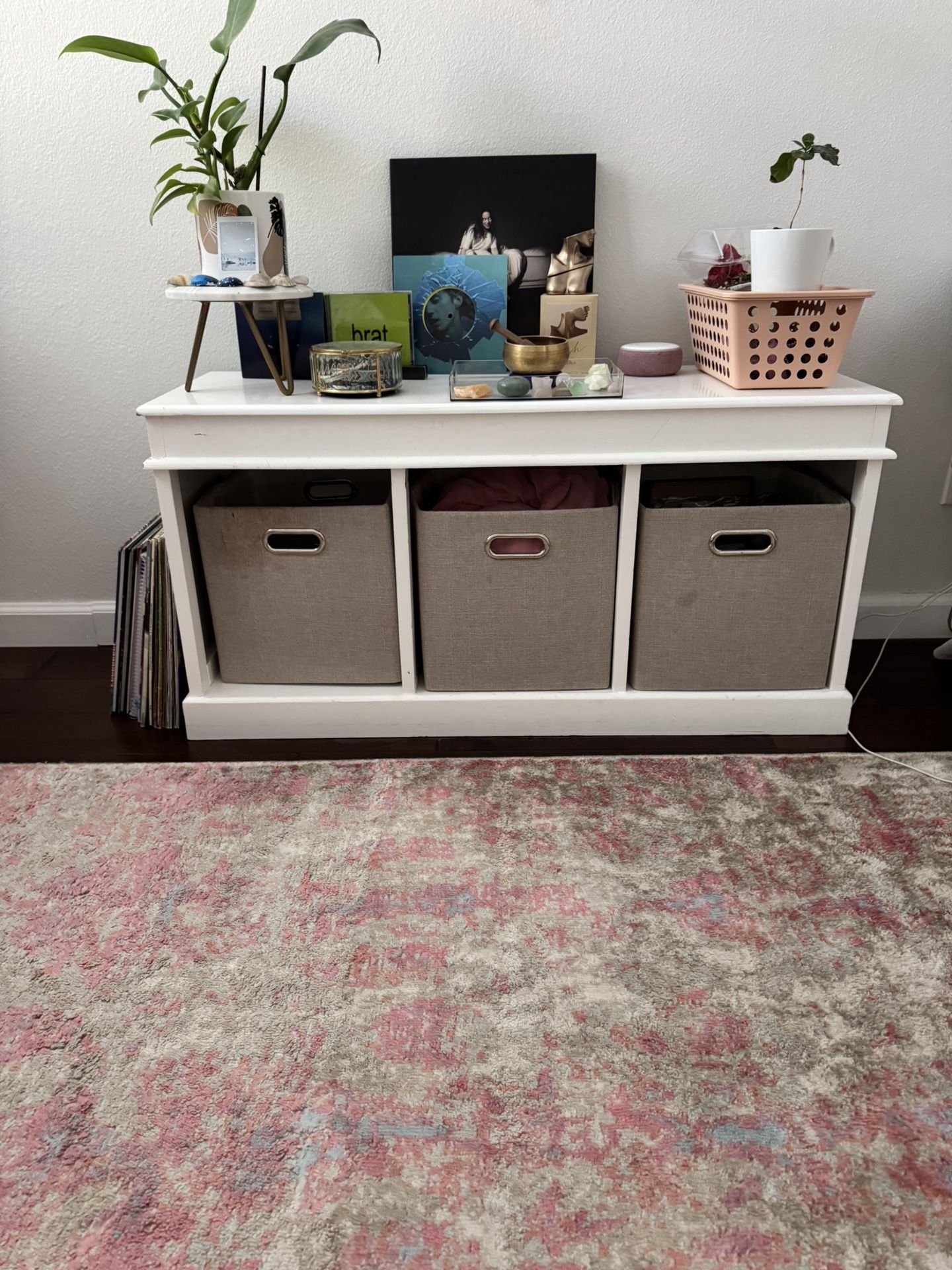 White 3-Basket Storage Bench