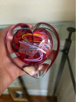 Handcrafted pink and red art glass graft paperweight