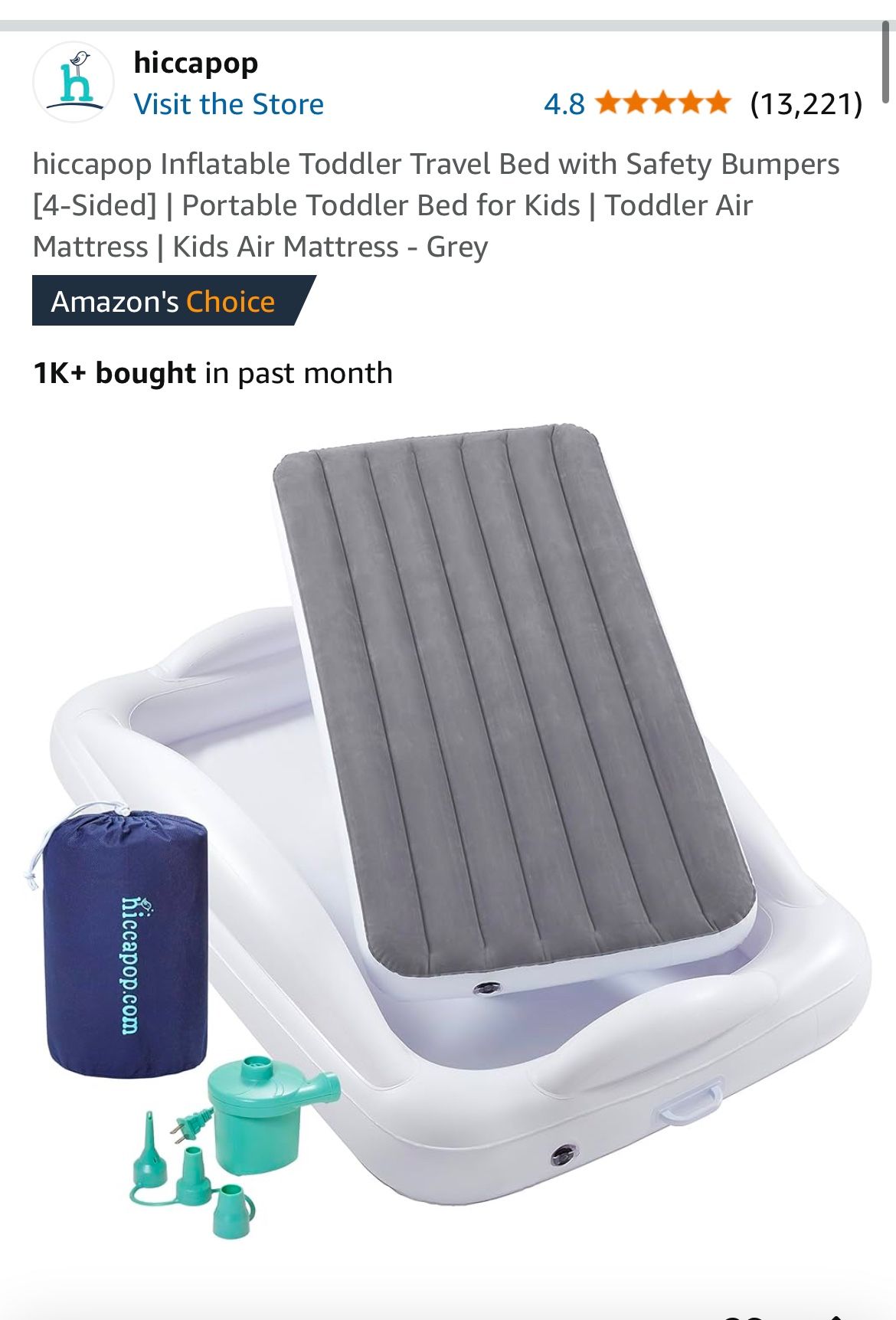 Travel Blow Up bed (new) Hiccapop brand Grey/white