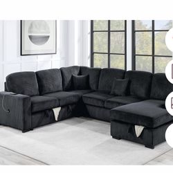 $650. 4Piece Convertible Sectional  Sleeper Sofa ,Chaise Storage ,Sofa Storage & USB Ports