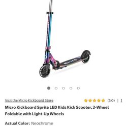 Micro Kickboard Sprite LED Kids Kick Scooter, 2-Wheel Foldable with Light-Up Wheels