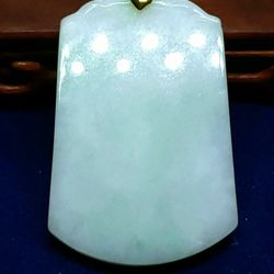 Burmese icy Type A Jadeite Jade Pendant Lucky Safety plaque. Certified 
